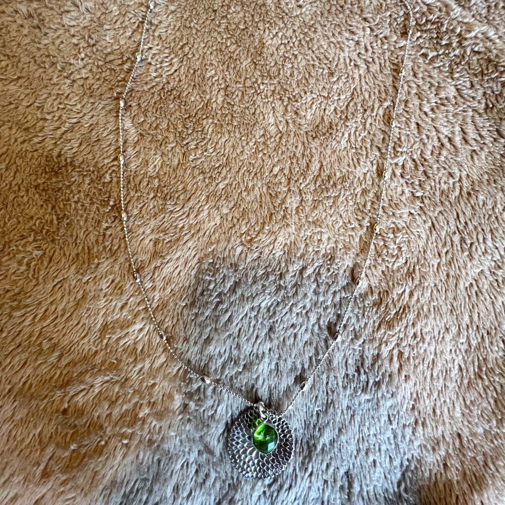 Boho Pendant Necklace, Green Stone